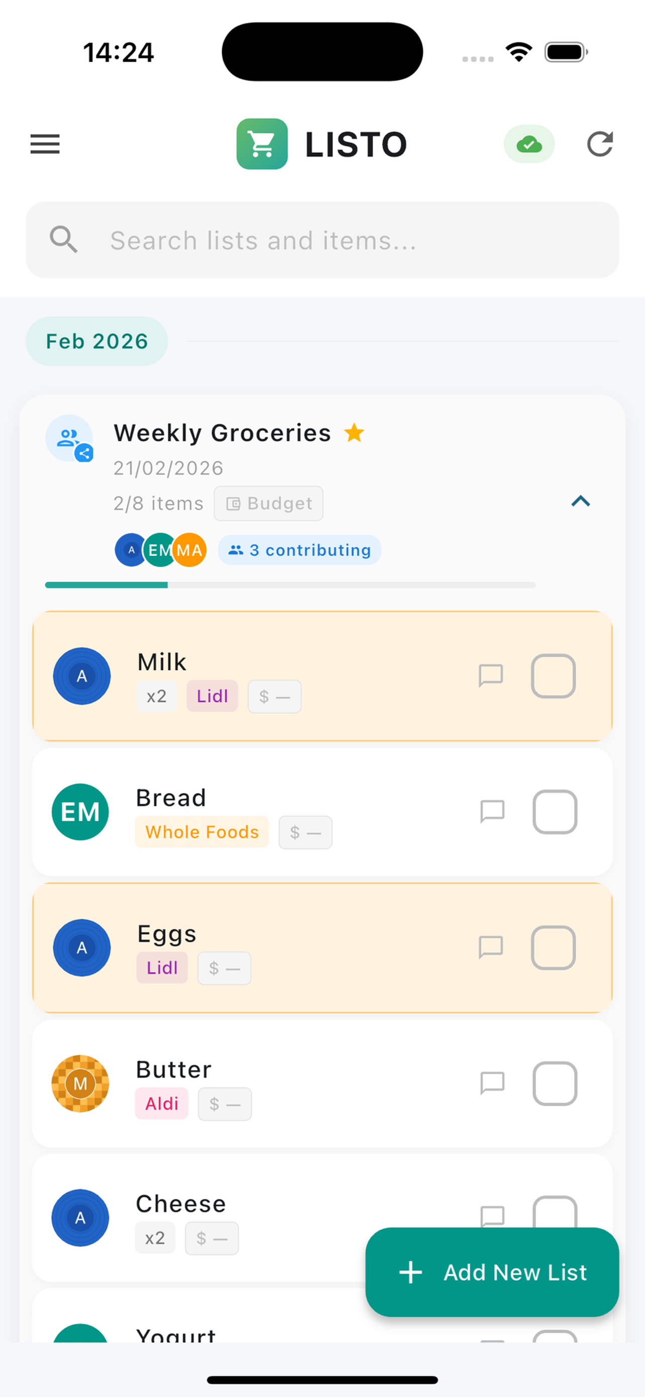 Shopping lists with items and collaborators