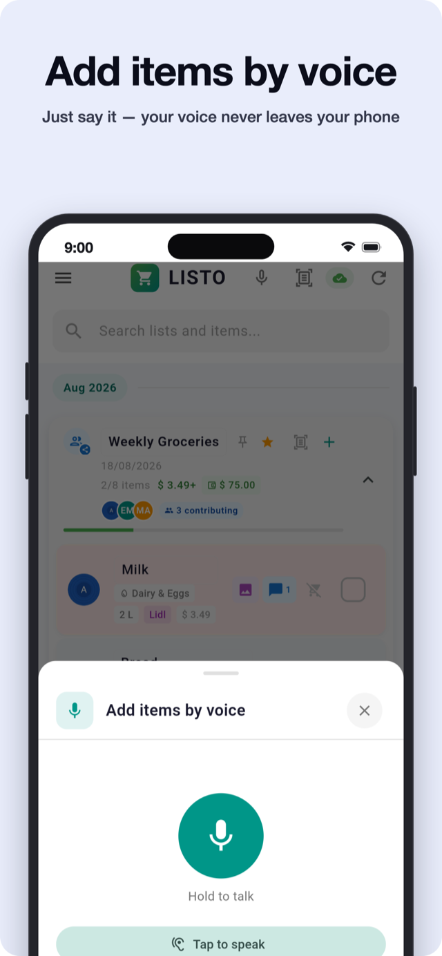 Adding items by voice
